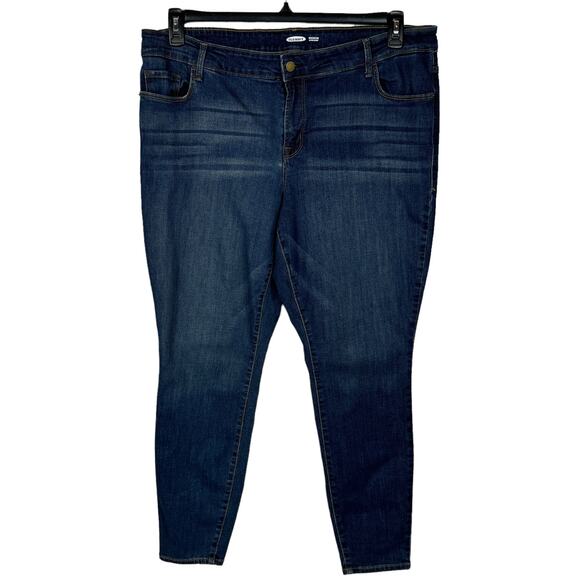 Old Navy Rockstar Super Skinny SZ 22 Plus Jeans Stretch Whiskered Dark Wash Blue - Picture 1 of 8